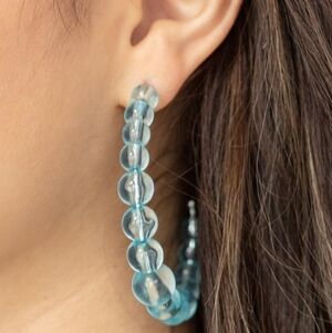 Blue Beaded Hoop Earrings